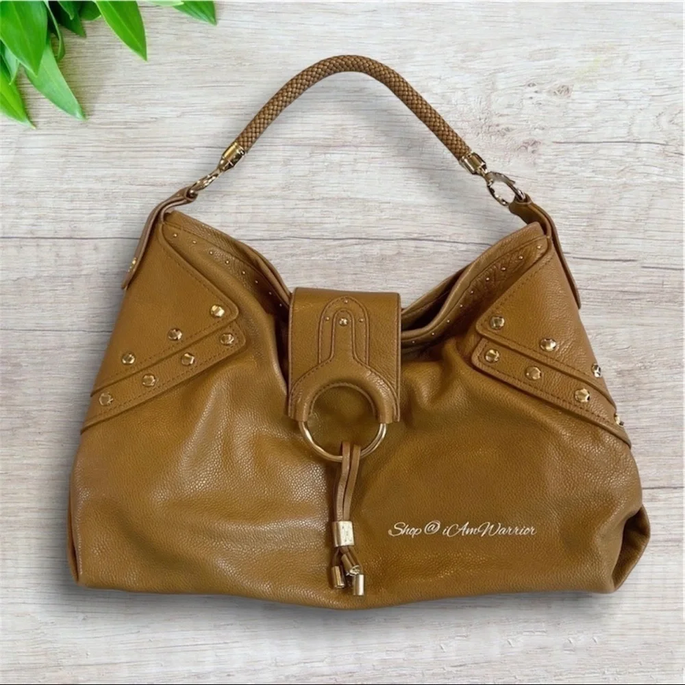 Cole Haan toffee pebble leather studded hobo bag  *shop@iamwarrior